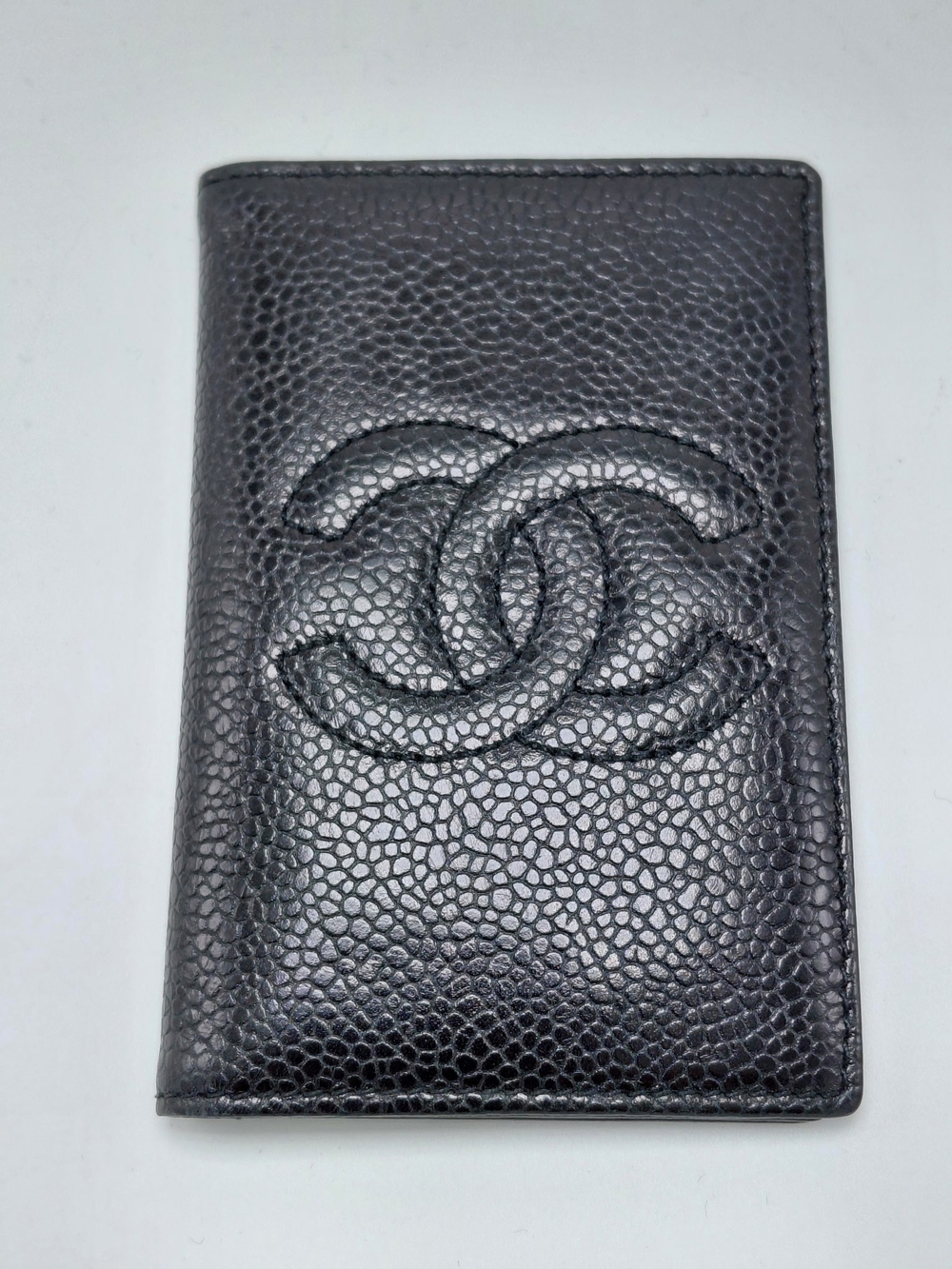 CHANEL Black Caviar Leather CC Logo Card & Key Holder